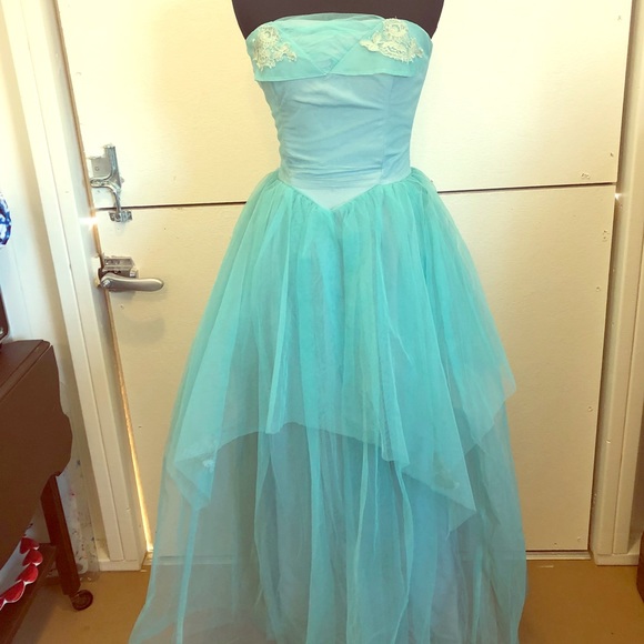Vintage 50s Green Tulle Prom Dress